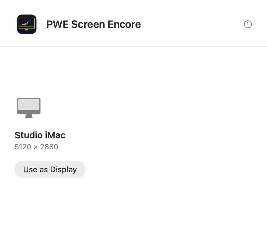The Mac app has found an iMac named Studio iMac, 5120 × 2880, with a Use as Display button.